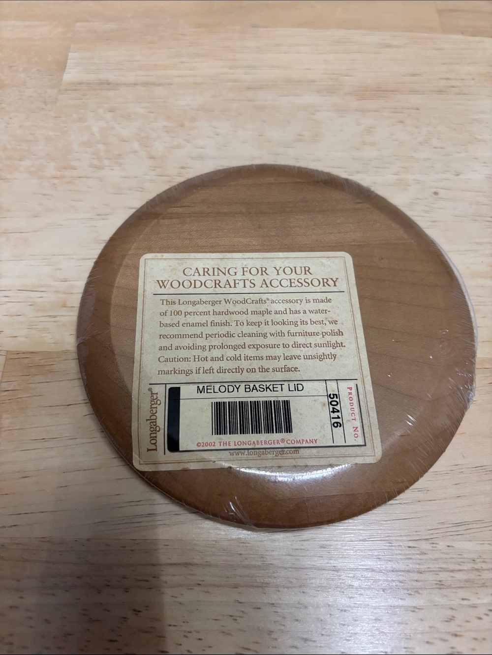 Longaberger Round Melody Basket Lid in Natural Brown Wood Tone NIB